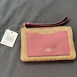 Coach Brown and Red Wristlet